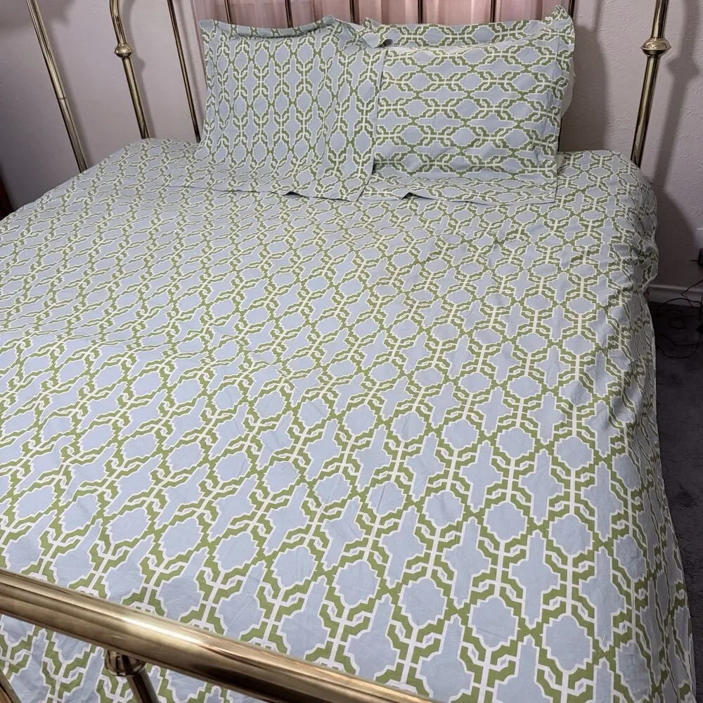 Pottery Barn Shay Trellis FULL QUEEN Duvet and Euro Shams